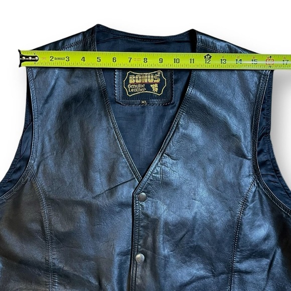 Bonus Black Leather Vest Mens Western Snap Button Size XL - Picture 4 of 9